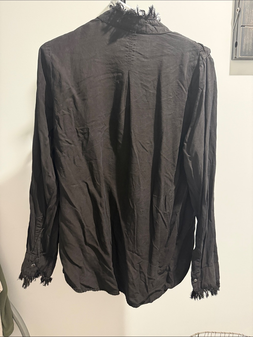 Black Ruffled Button-Front Women's Top - Picture 3 of 3